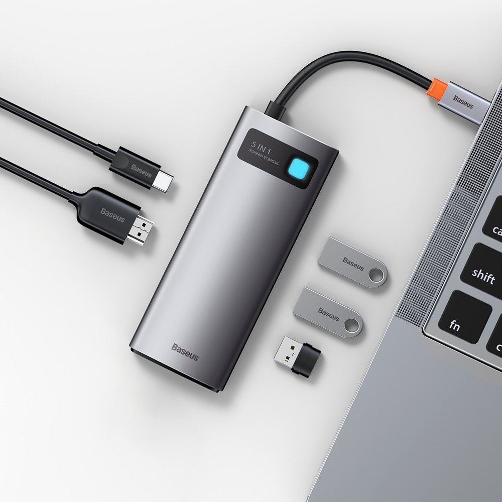 Baseus Metal Gleam Series 5-in-1 USB-C Hub - 100W Power, 4K HDMI, 3x USB 3.2 Gen 1 (CAHUB-CX0G)