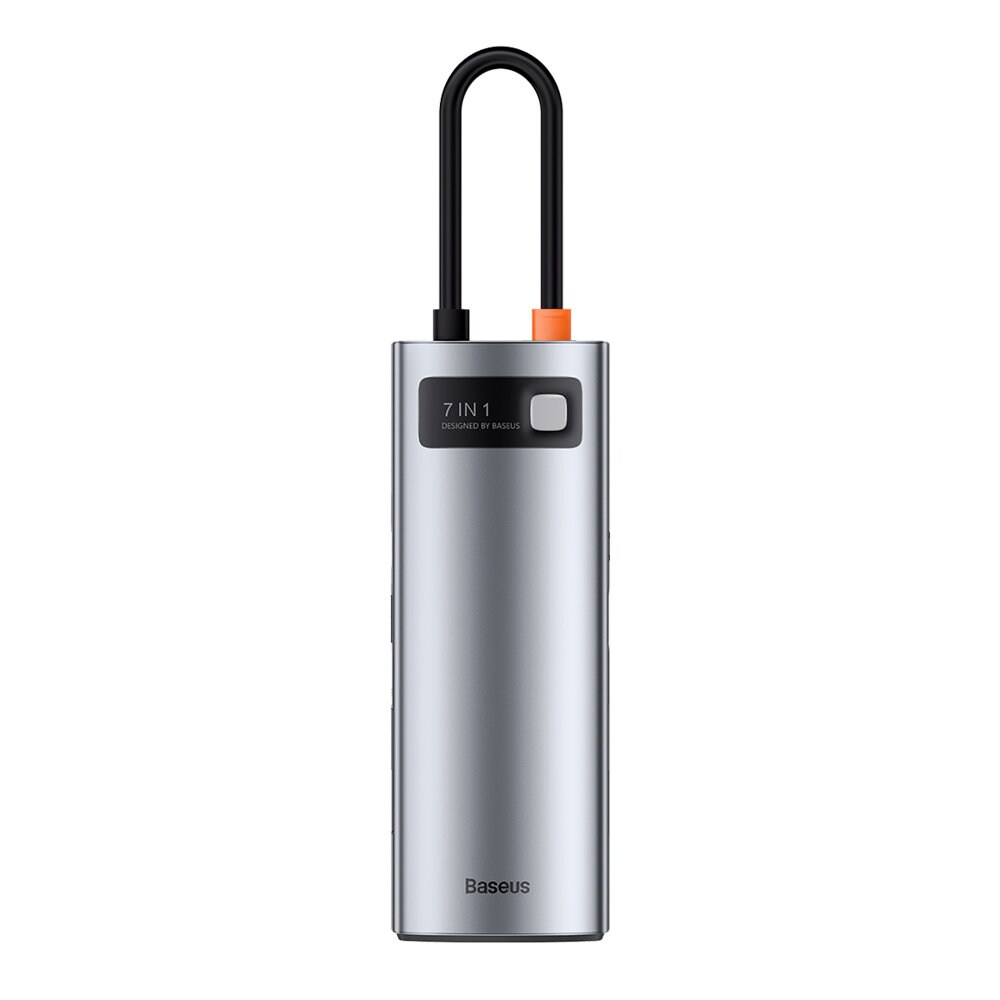 Baseus Metal Gleam Series multifunktionell USB HUB 7in1 Typ C HDMI TF PD kortläsare grå (WKWG020113)