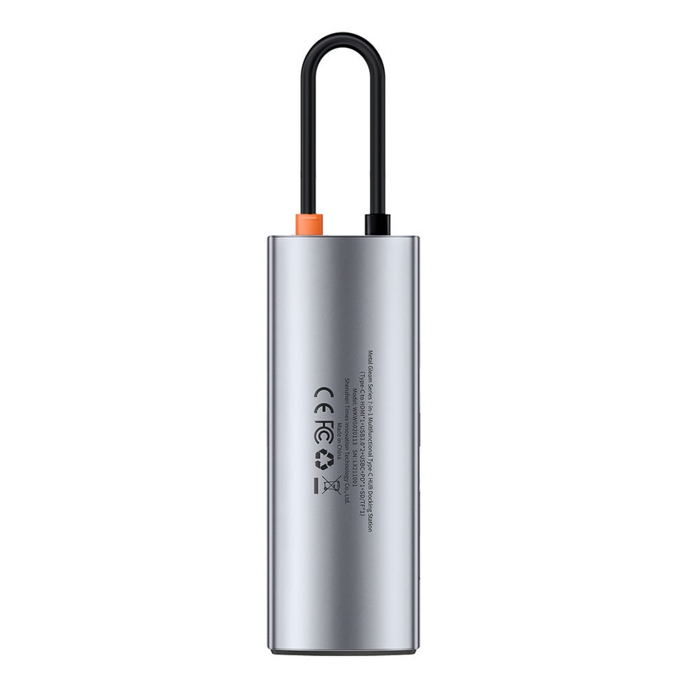 Baseus Metal Gleam Series multifunktionell USB HUB 7in1 Typ C HDMI TF PD kortläsare grå (WKWG020113)