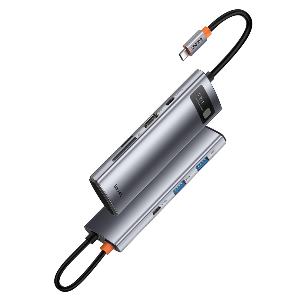 Baseus Metal Gleam Series multifunktionell USB HUB 7in1 Typ C HDMI TF PD kortläsare grå (WKWG020113)