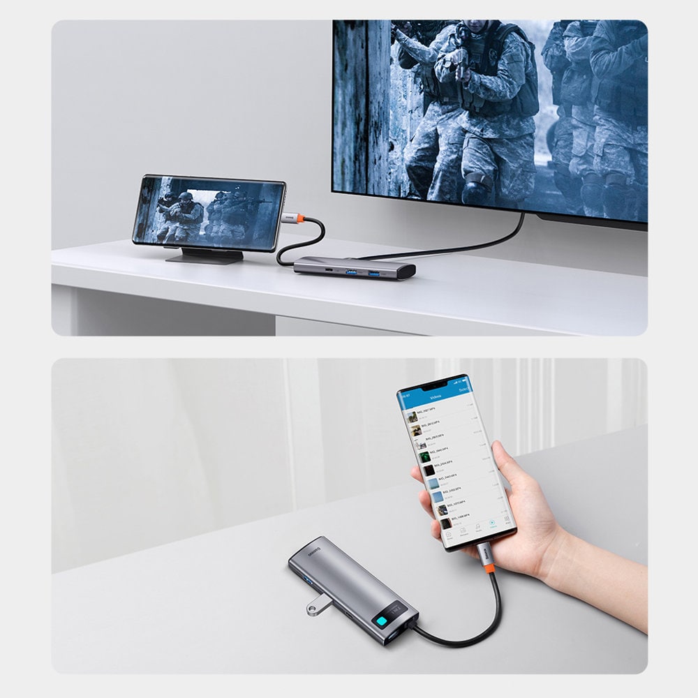 Baseus Metal Gleam Series multifunktionell USB HUB 7in1 Typ C HDMI TF PD kortläsare grå (WKWG020113)