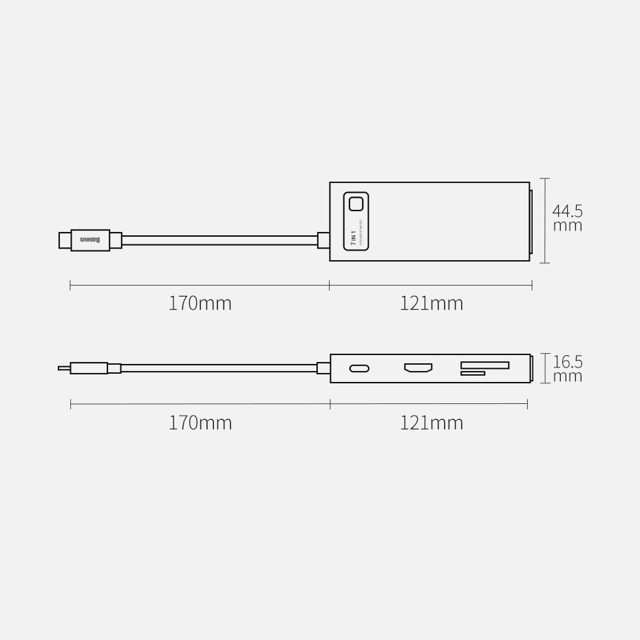 Baseus Metal Gleam Series multifunktionell USB HUB 7in1 Typ C HDMI TF PD kortläsare grå (WKWG020113)