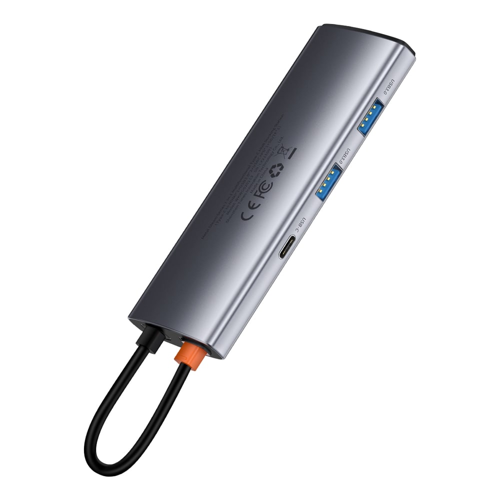 Baseus Metal Gleam Series multifunktionell USB HUB 7in1 Typ C HDMI TF PD kortläsare grå (WKWG020113)