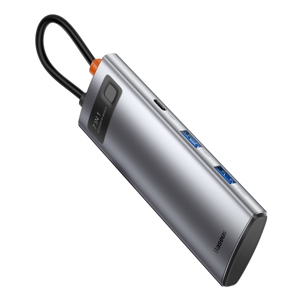 Baseus Metal Gleam Series multifunktionell USB HUB 7in1 Typ C HDMI TF PD kortläsare grå (WKWG020113)