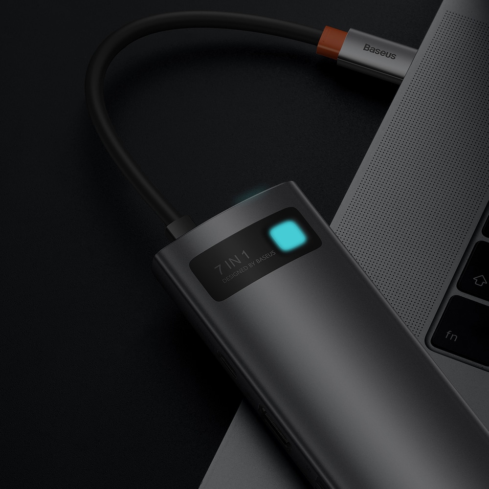 Baseus Metal Gleam Series multifunktionell USB HUB 7in1 Typ C HDMI TF PD kortläsare grå (WKWG020113)