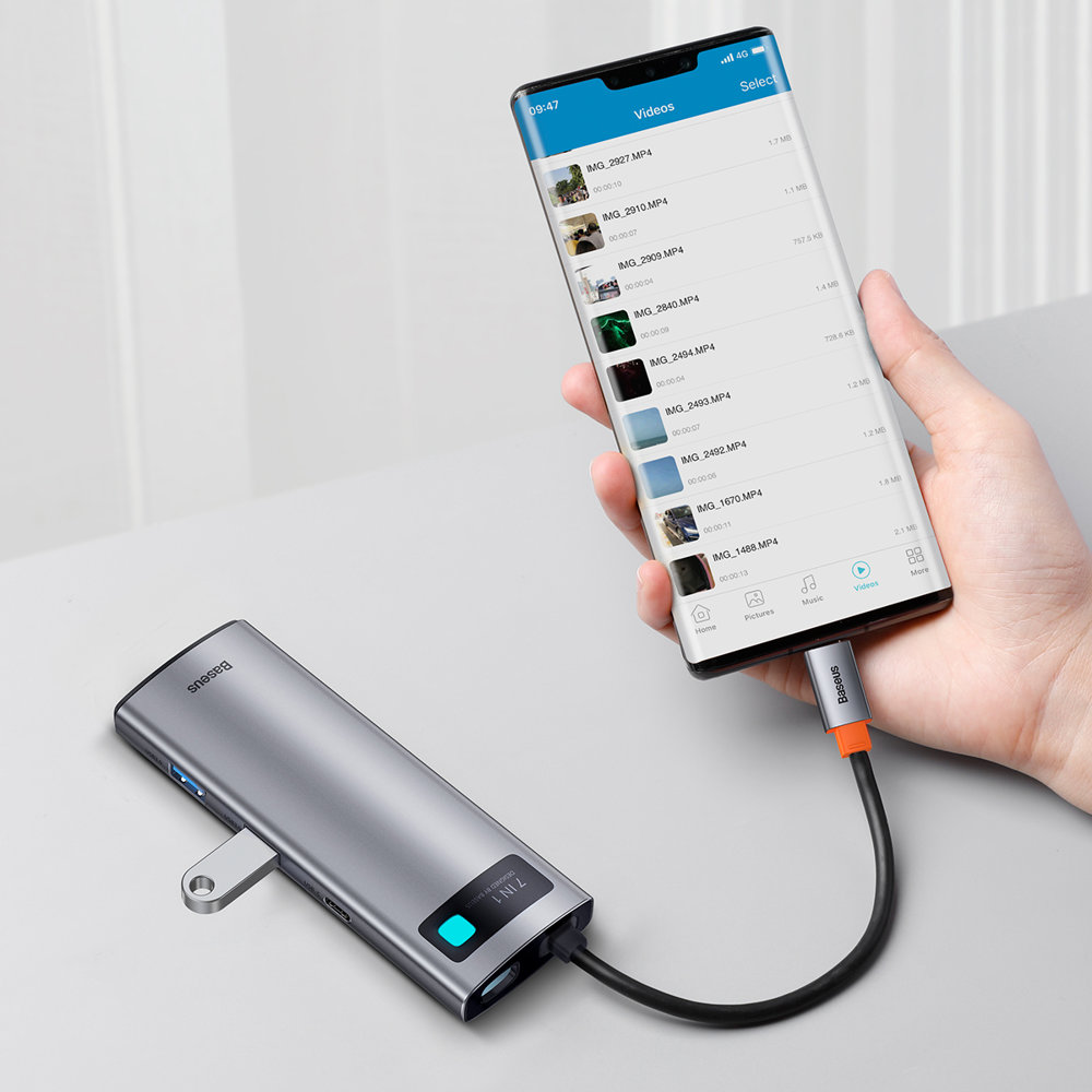 Baseus Metal Gleam Series multifunktionell USB HUB 7in1 Typ C HDMI TF PD kortläsare grå (WKWG020113)