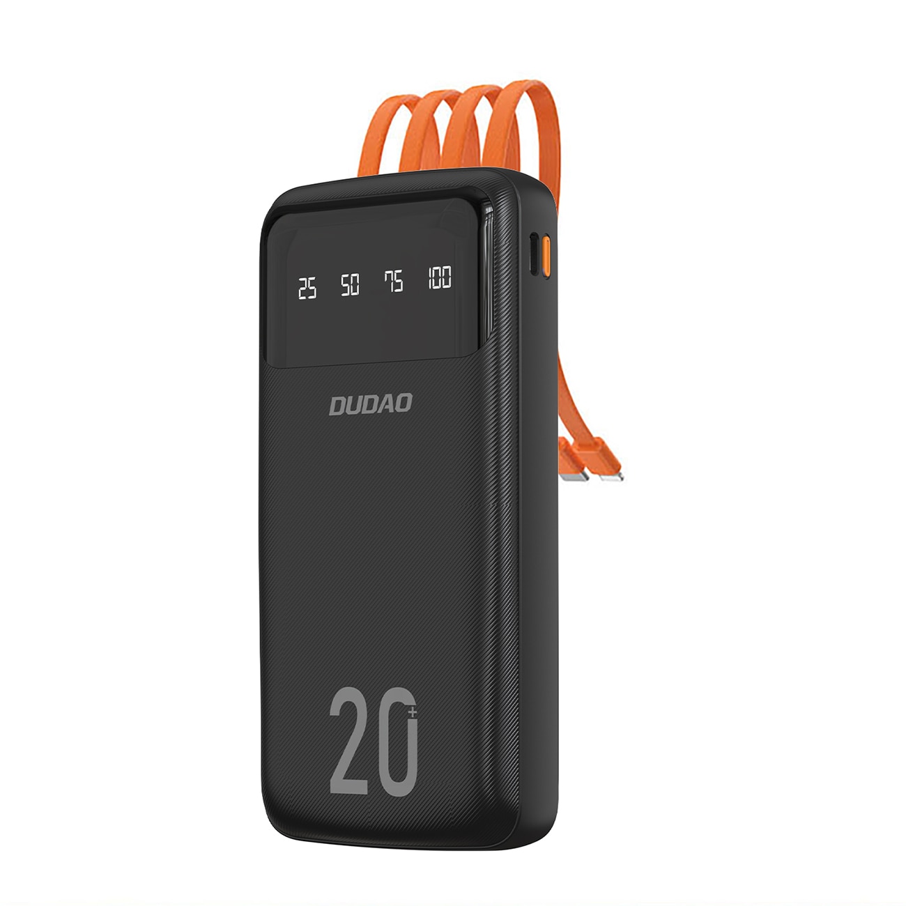 Dudao K6Pro+ 20000mAh powerbank med 3 kablar: USB Type C, micro USB, Lightning, svart