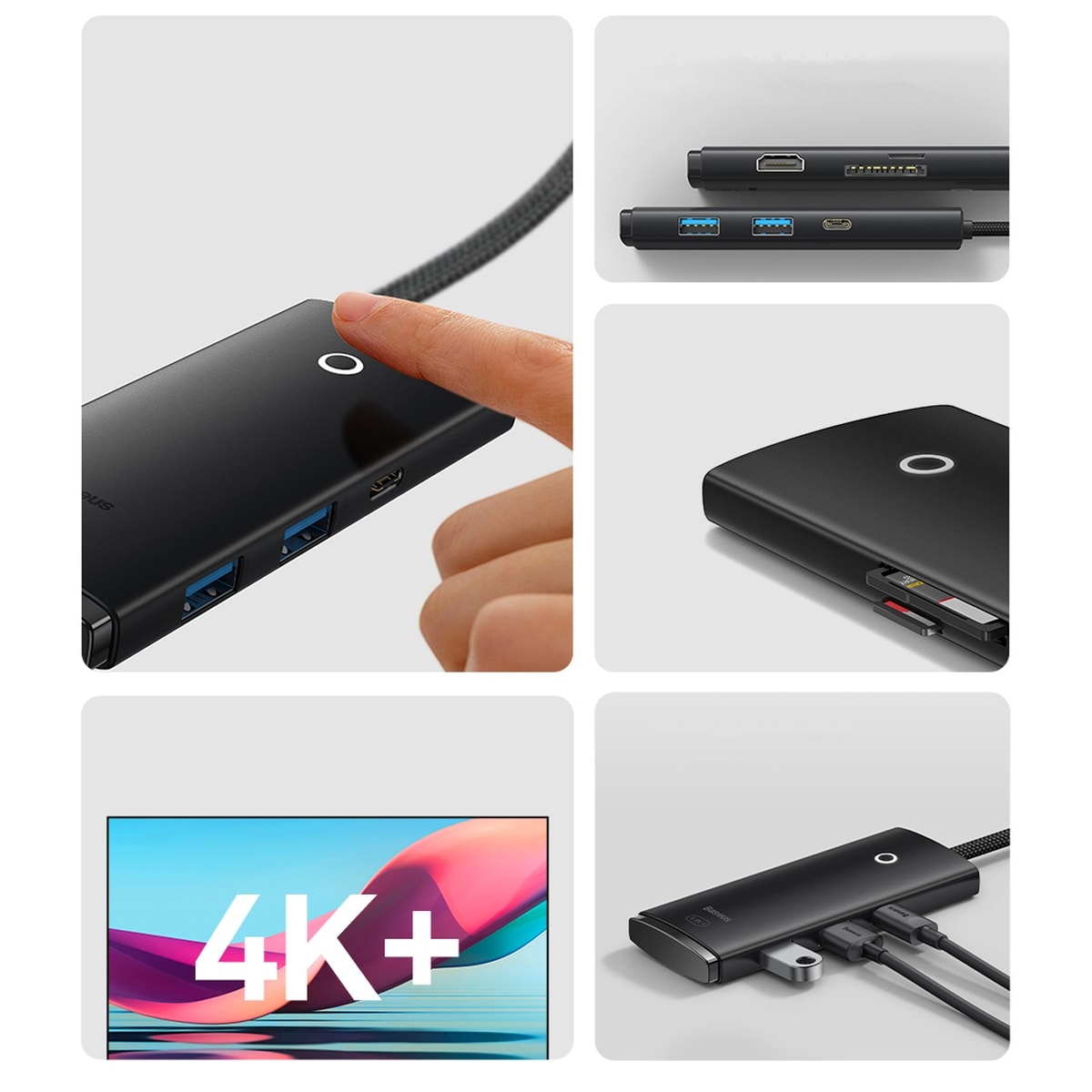 Baseus Lite Series USB Type-C HUB - 2 x USB 3.0 / USB-C / HDMI 1.4 / SD/TF OTG schwarz (WKQX050001)