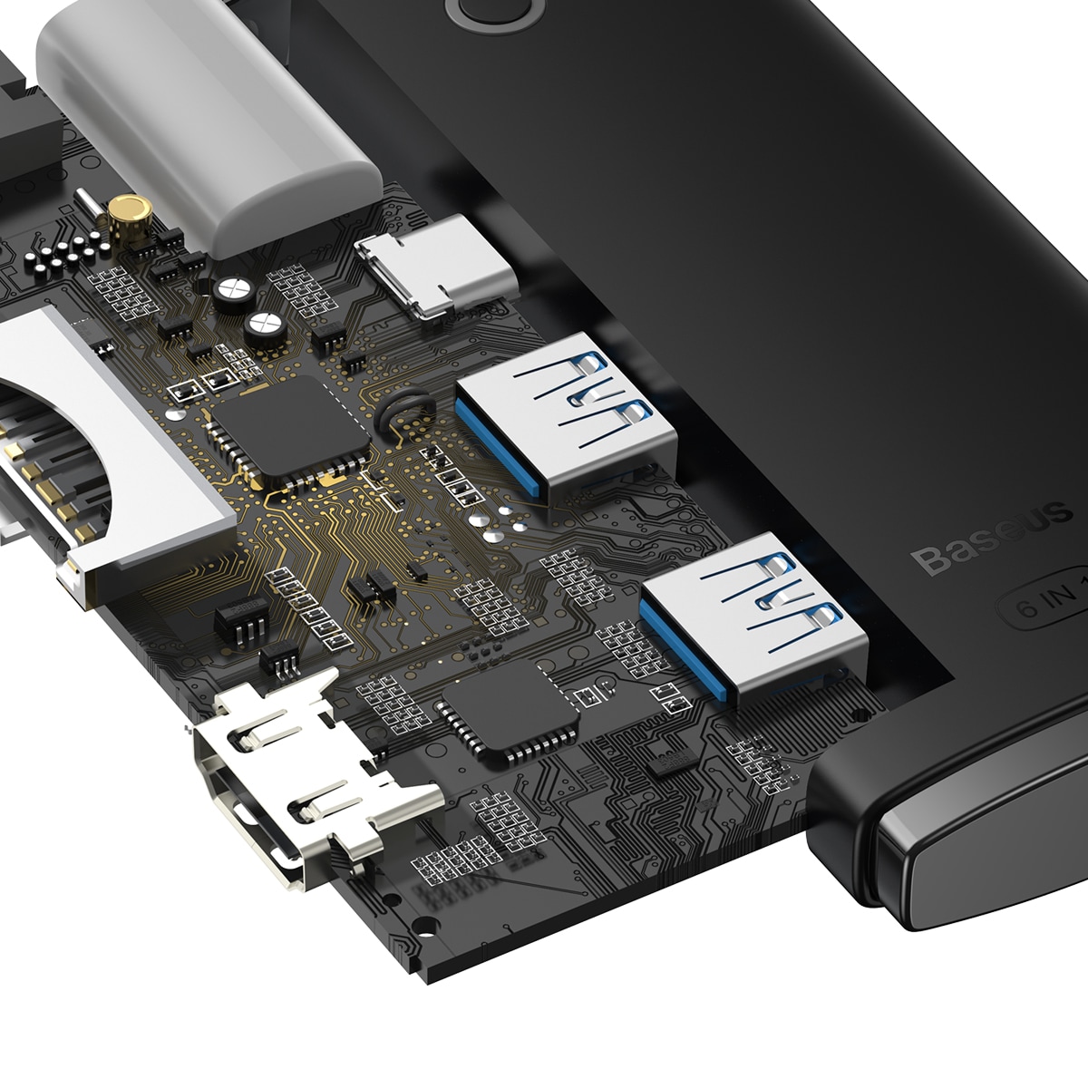 Baseus Lite Series USB Type-C HUB - 2 x USB 3.0 / USB-C / HDMI 1.4 / SD/TF OTG schwarz (WKQX050001)