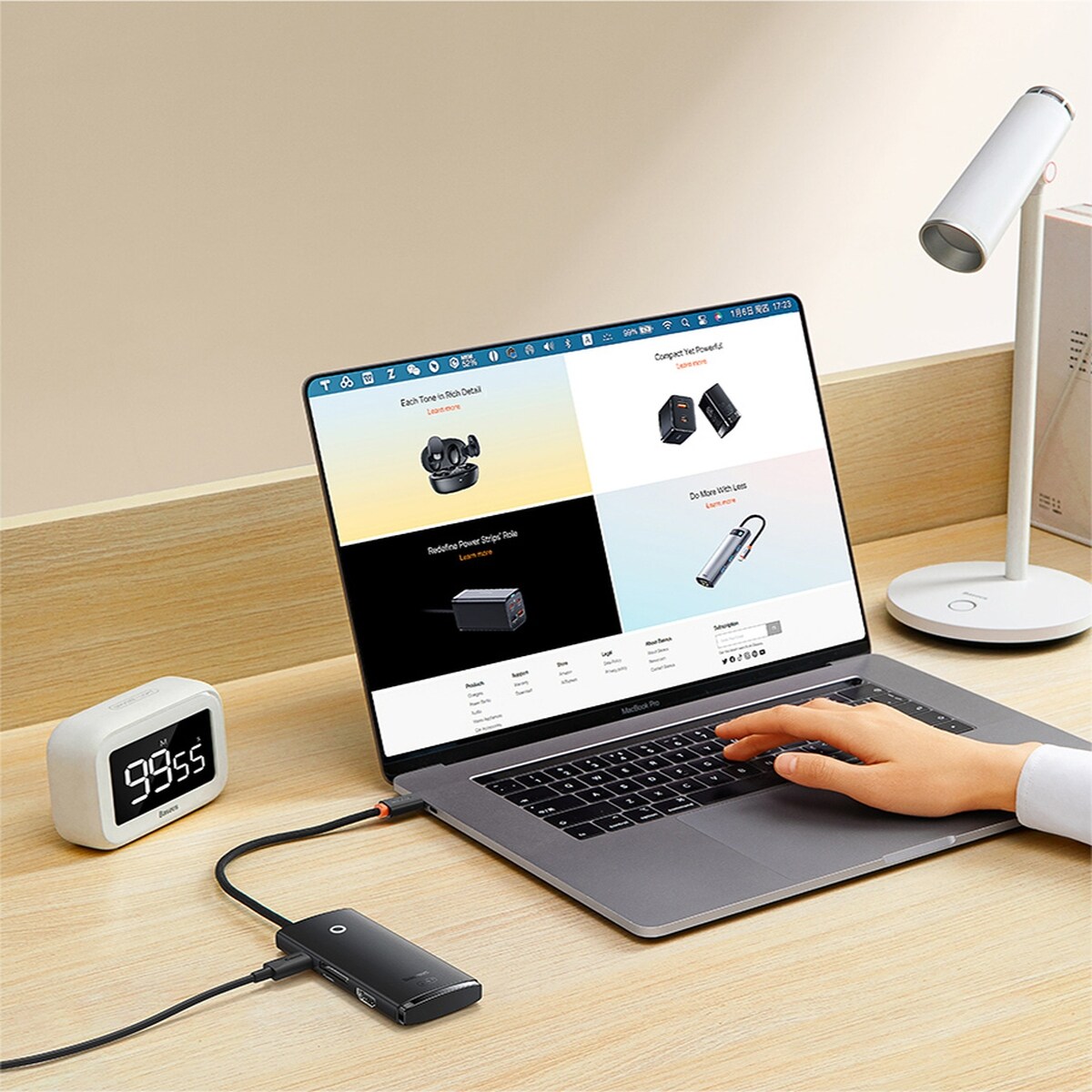 Baseus Lite Series multifunktionell HUB USB typ C - 2 x USB 3.0 / PD / HDMI 1.4 / SD / TF svart