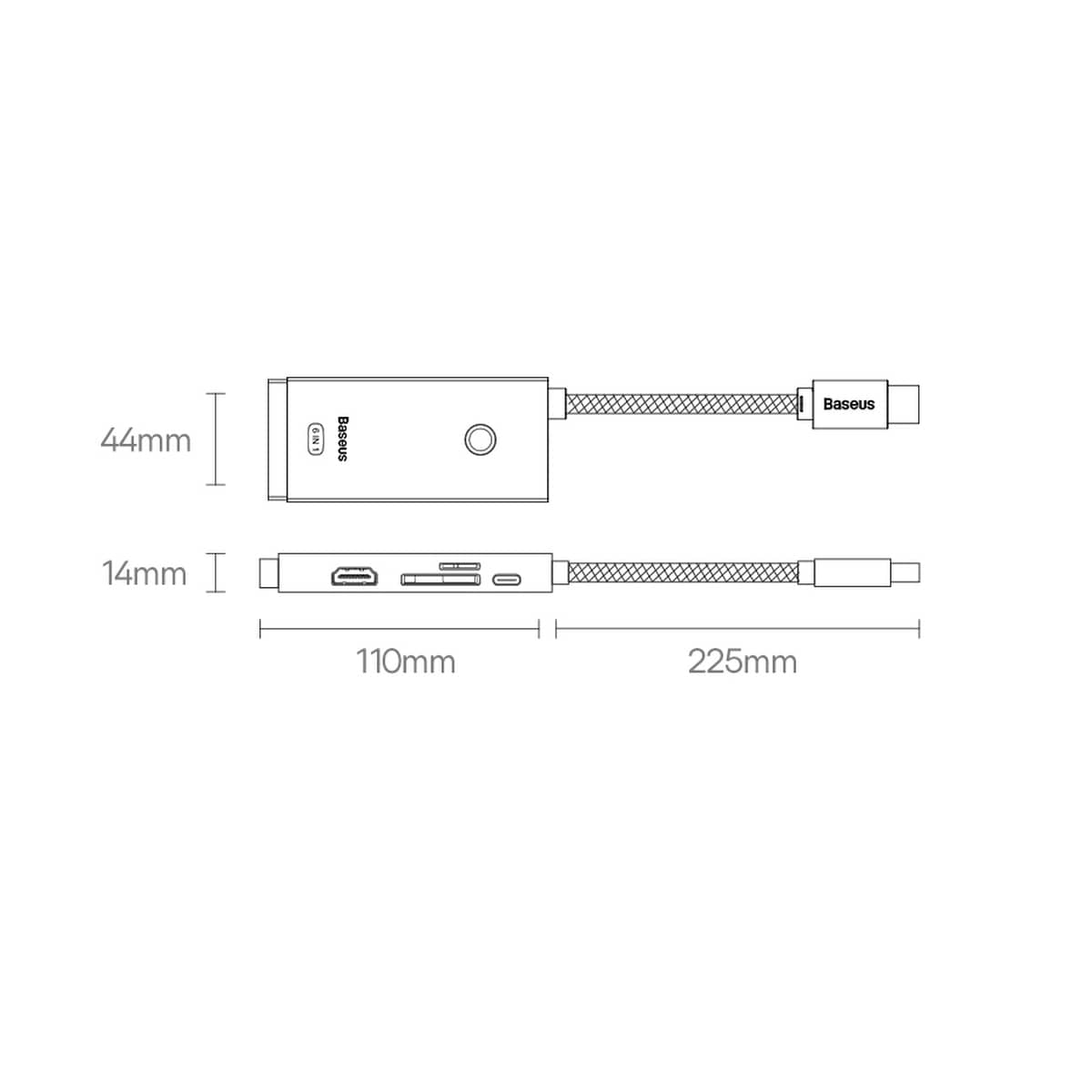 Baseus Lite Series multifunktionell HUB USB typ C - 2 x USB 3.0 / PD / HDMI 1.4 / SD / TF svart