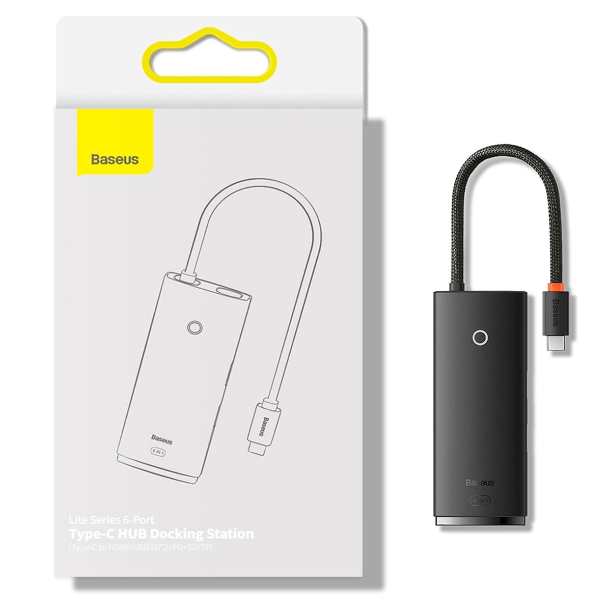 Baseus Lite Series multifunktionell HUB USB typ C - 2 x USB 3.0 / PD / HDMI 1.4 / SD / TF svart