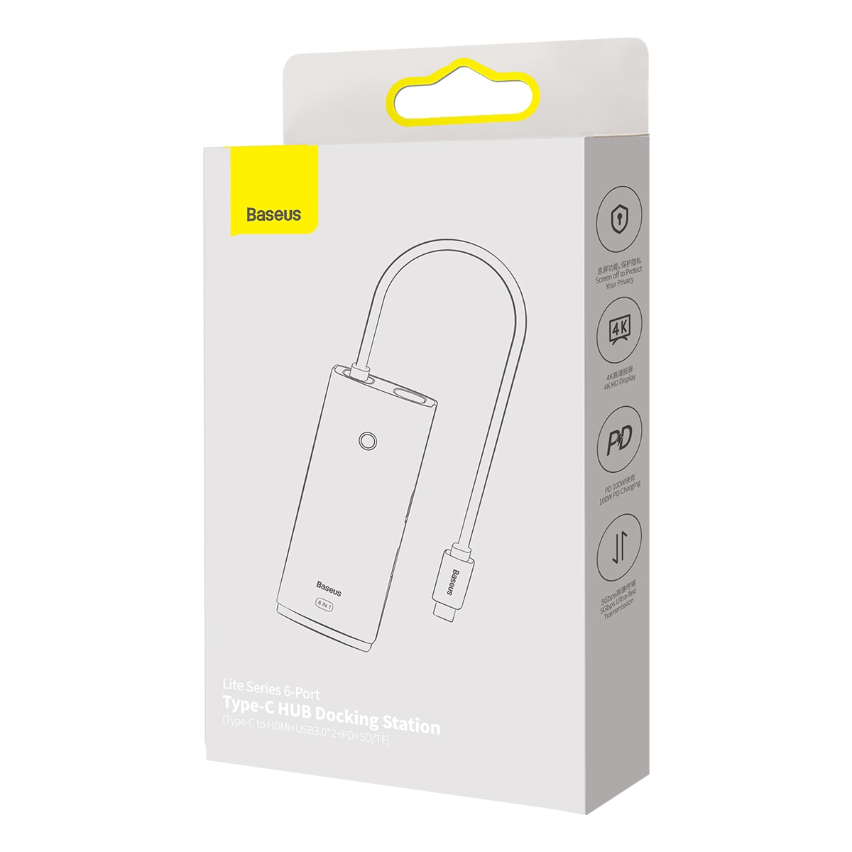 Baseus Lite Series multifunktionell HUB USB typ C - 2 x USB 3.0 / PD / HDMI 1.4 / SD / TF svart