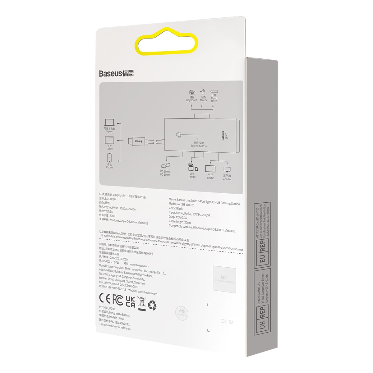 Baseus Lite Series multifunktionell HUB USB typ C - 2 x USB 3.0 / PD / HDMI 1.4 / SD / TF svart