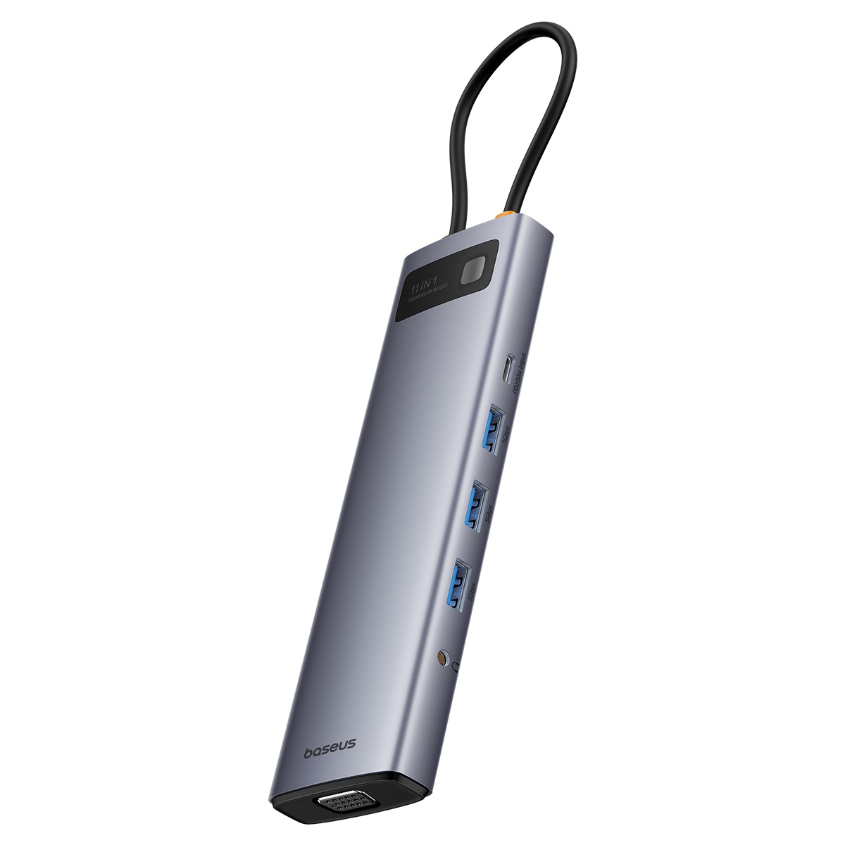 HUB 11in1 Baseus Metal Gleam USB-C PD, 3x USB-A 3.0, HDMI, VGA, AUX, RJ-45, SD TF - grå