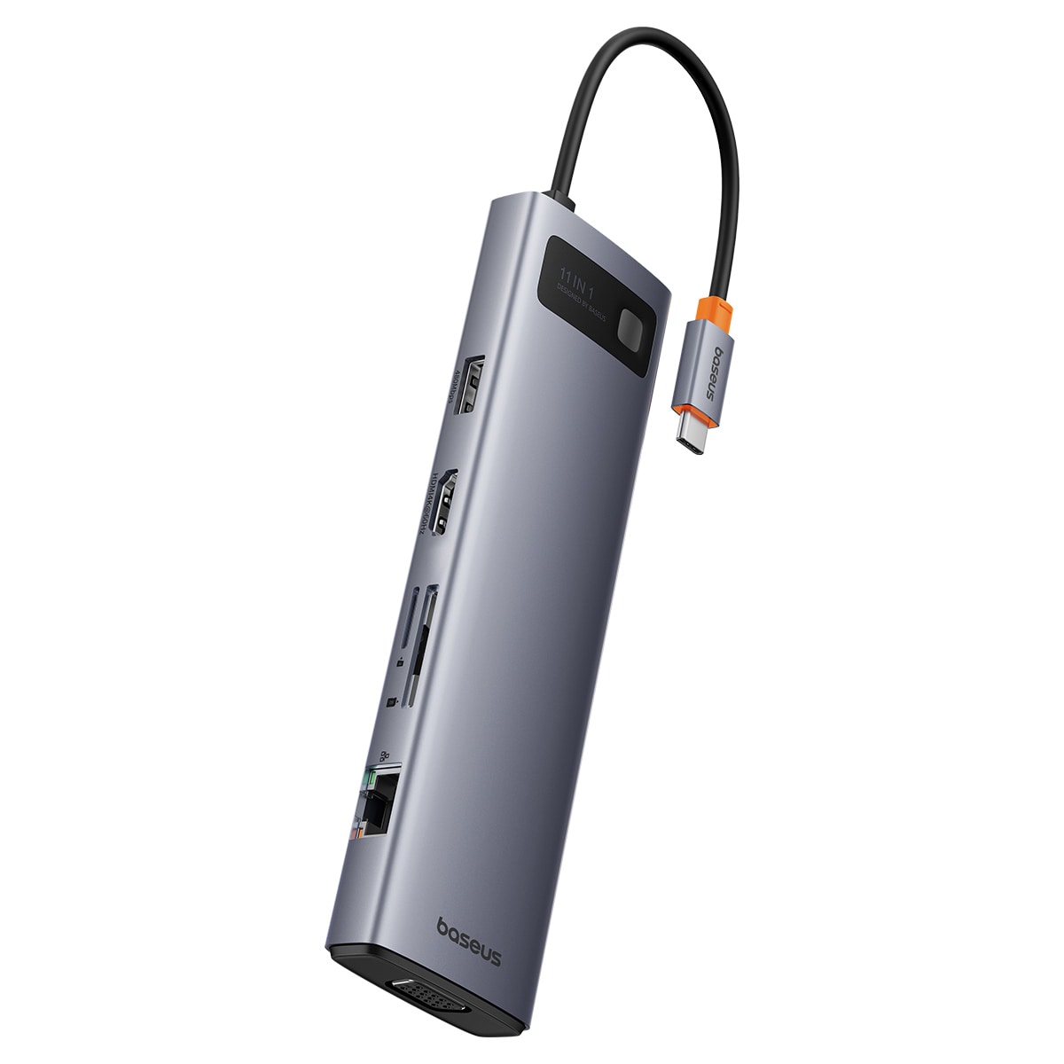 HUB 11in1 Baseus Metal Gleam USB-C PD, 3x USB-A 3.0, HDMI, VGA, AUX, RJ-45, SD TF - grå
