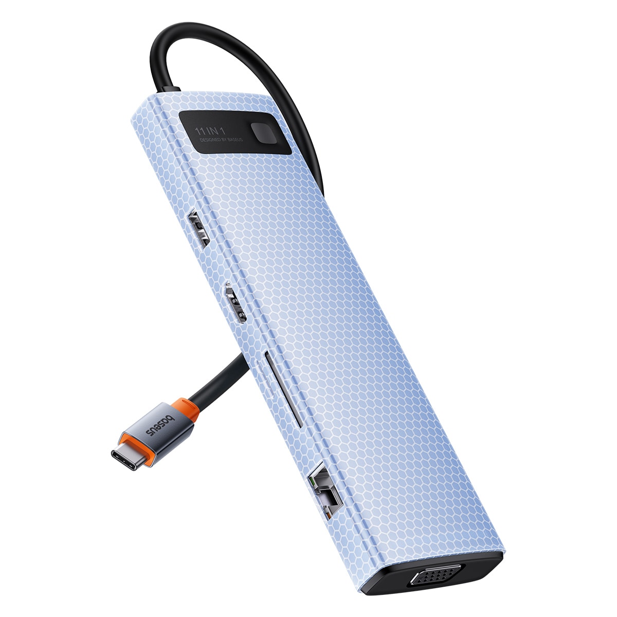 HUB 11in1 Baseus Metal Gleam USB-C PD, 3x USB-A 3.0, HDMI, VGA, AUX, RJ-45, SD TF - grå