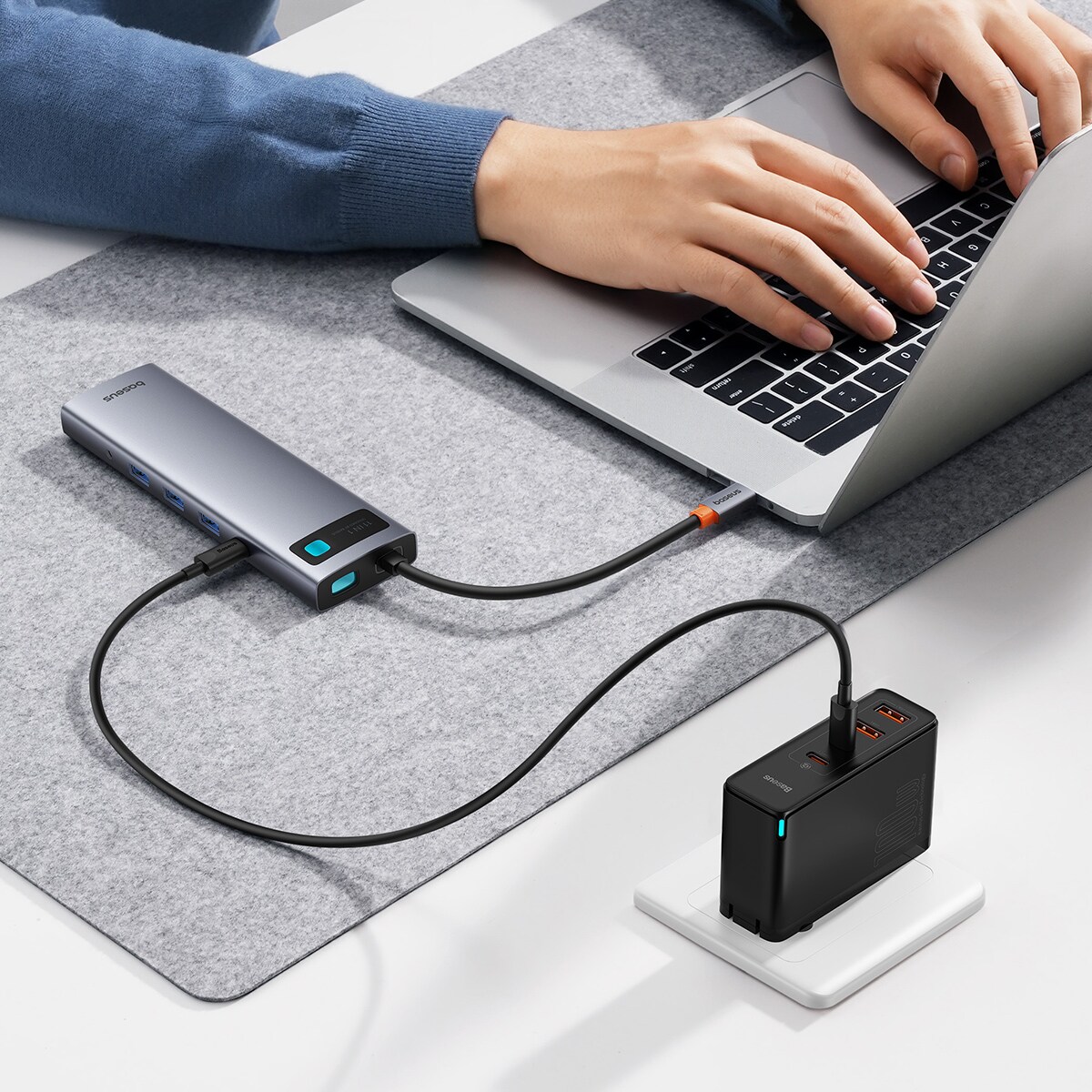 HUB 11in1 Baseus Metal Gleam USB-C PD, 3x USB-A 3.0, HDMI, VGA, AUX, RJ-45, SD TF - grå
