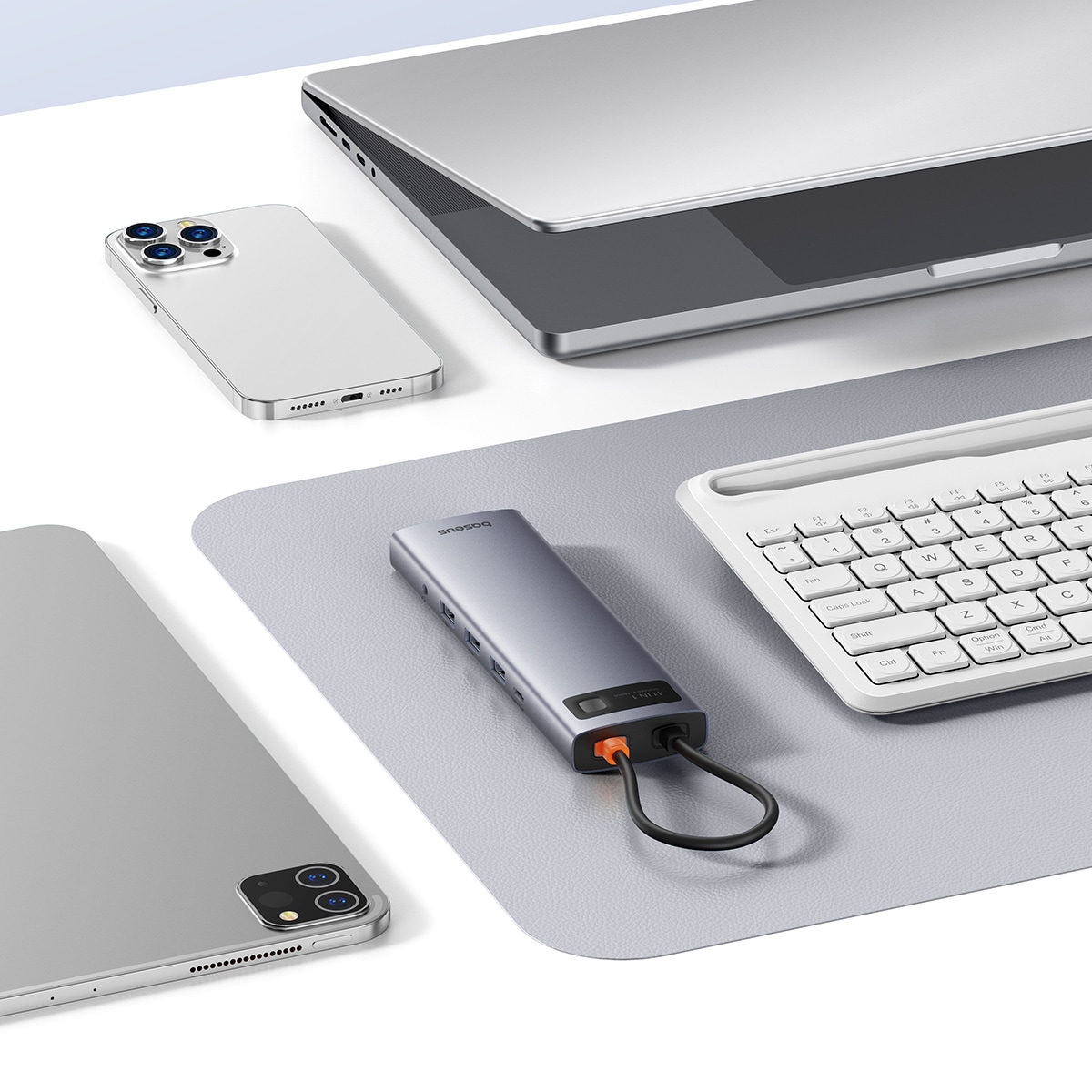 HUB 11in1 Baseus Metal Gleam USB-C PD, 3x USB-A 3.0, HDMI, VGA, AUX, RJ-45, SD TF - grå