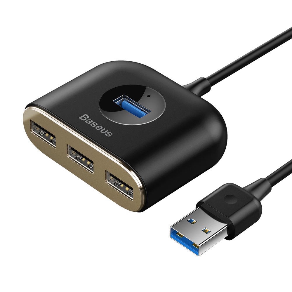 HUB Baseus Square USB-A till 1x USB-A 3.2 Gen 1 / 3x USB 2.0 med 1 m kabel - svart