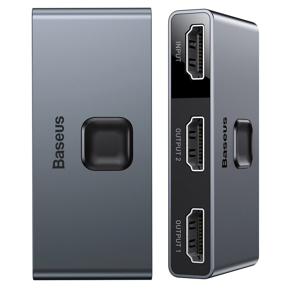 Baseus dubbelriktad switch splitter switcher HDMI - 2x HDMI 4K / 30 Hz grå (CAHUB-BC0G)