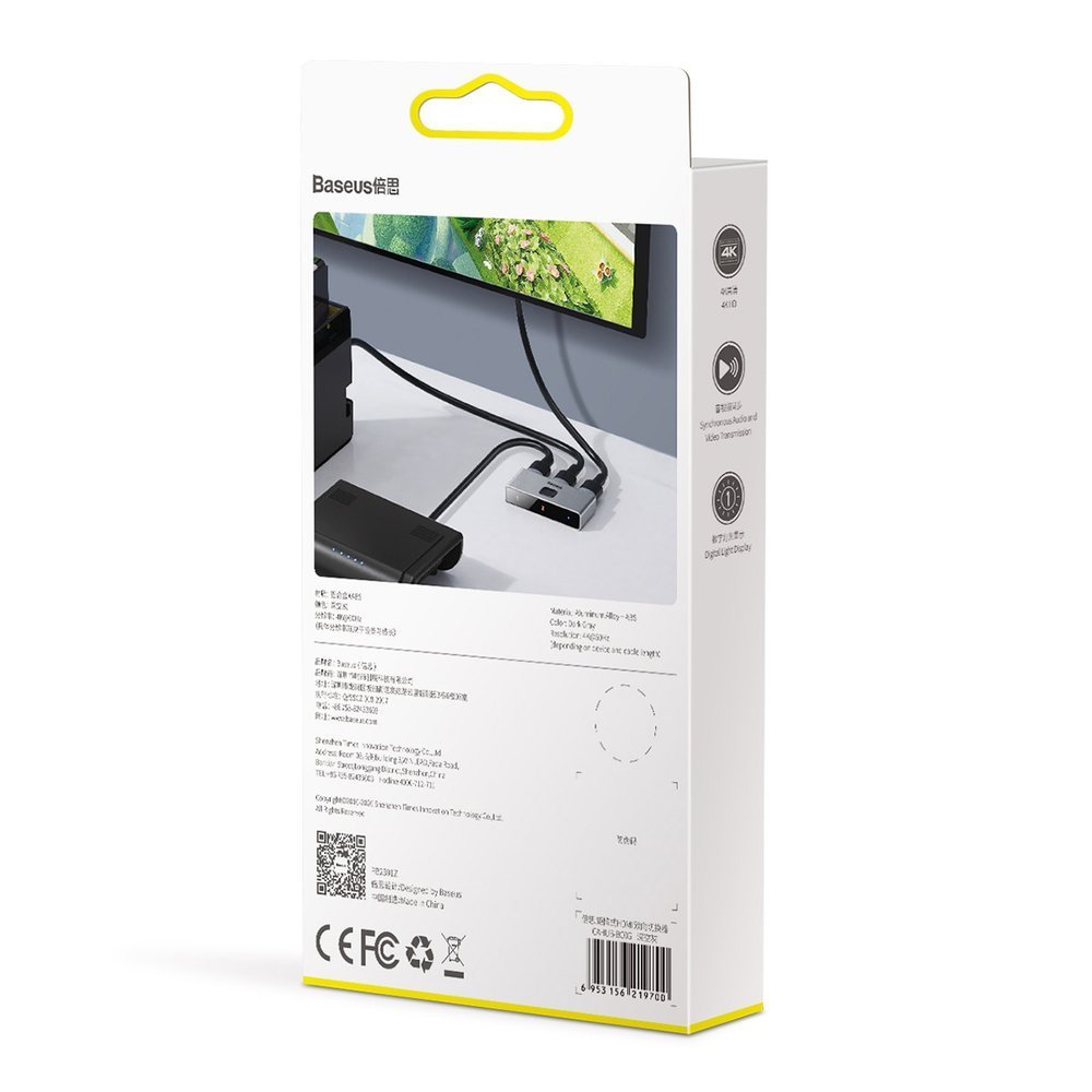 Baseus dubbelriktad switch splitter switcher HDMI - 2x HDMI 4K / 30 Hz grå (CAHUB-BC0G)