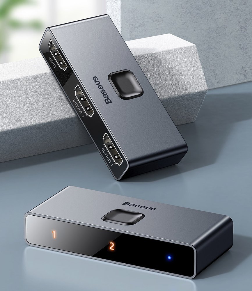 Baseus dubbelriktad switch splitter switcher HDMI - 2x HDMI 4K / 30 Hz grå (CAHUB-BC0G)