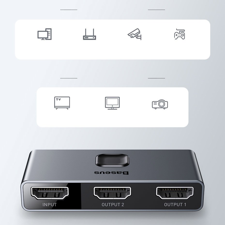 Baseus dubbelriktad switch splitter switcher HDMI - 2x HDMI 4K / 30 Hz grå (CAHUB-BC0G)