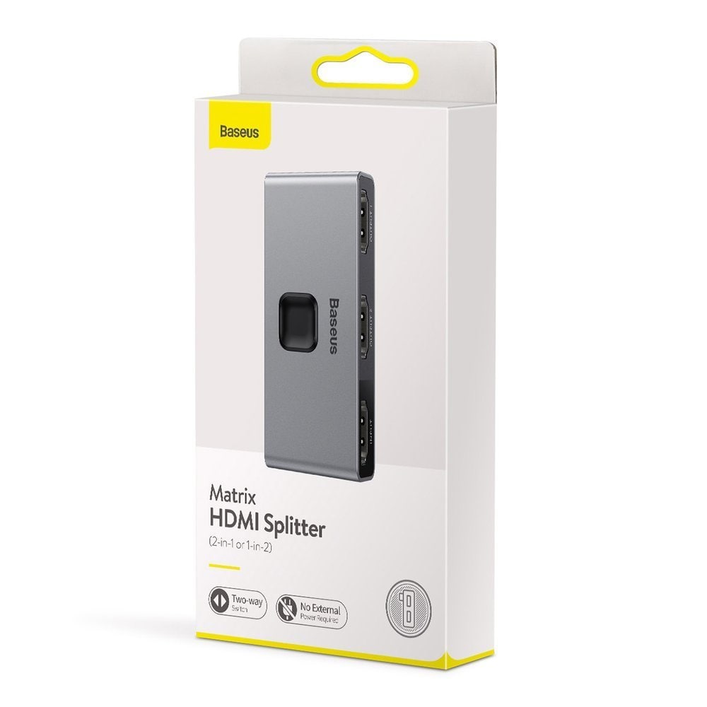 Baseus dubbelriktad switch splitter switcher HDMI - 2x HDMI 4K / 30 Hz grå (CAHUB-BC0G)