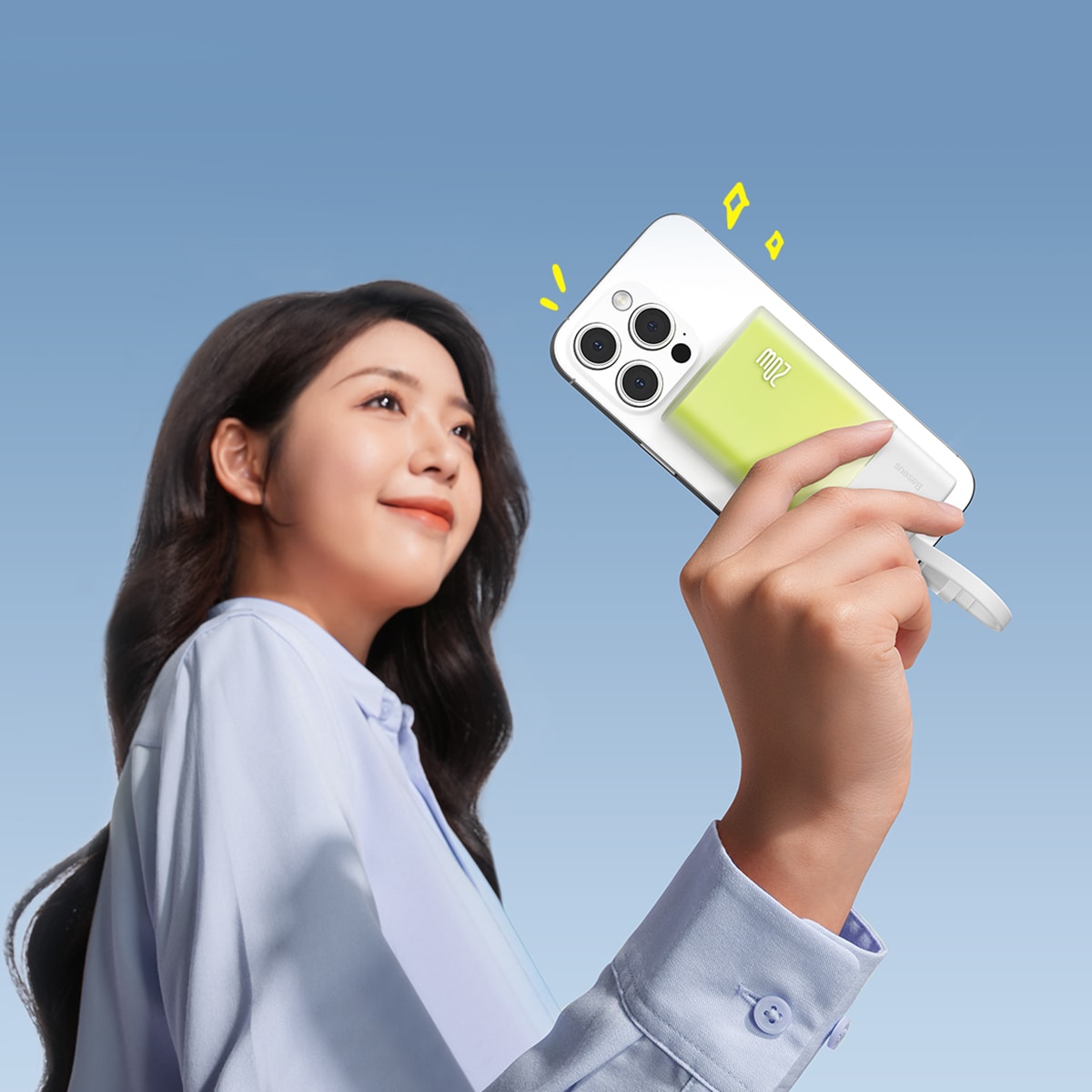 Baseus Popsicle 5200mAh 20W Powerbank med blixtkabel + vit USB-C 60W/20V/3A kabel - Vitgrön