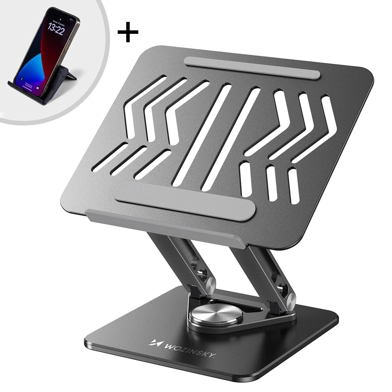 Wozinsky WRS-CPY84SB 360 aluminiumstativ för laptop/surfplatta + gratis smartphone-stativ - svart
