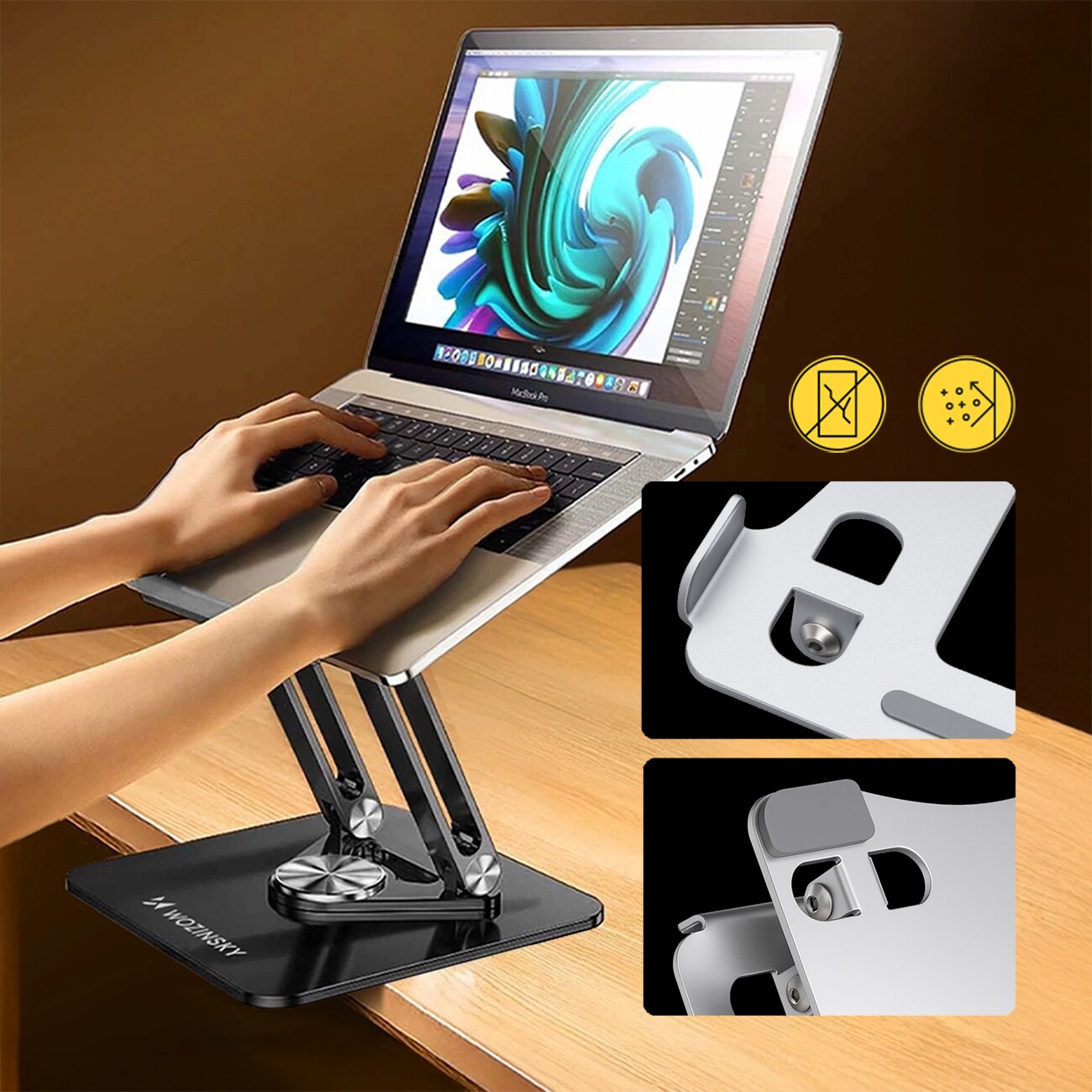Wozinsky WRS-CPY84SB 360 aluminiumstativ för laptop/surfplatta + gratis smartphone-stativ - svart