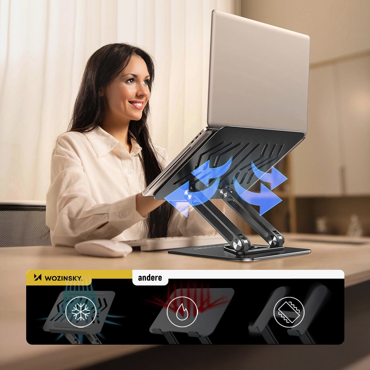 Wozinsky WRS-CPY84SB 360 aluminiumstativ för laptop/surfplatta + gratis smartphone-stativ - svart