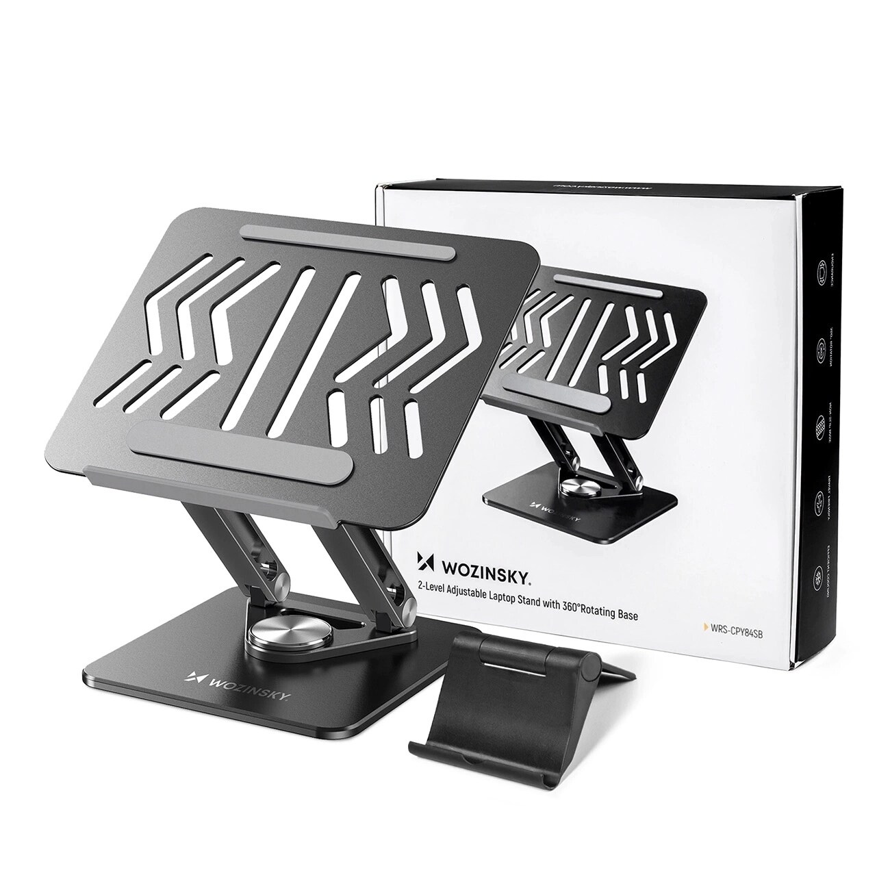 Wozinsky WRS-CPY84SB 360 aluminiumstativ för laptop/surfplatta + gratis smartphone-stativ - svart