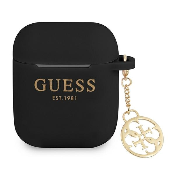 Guess GUA2LSC4EK AirPods 1/2-skydd svart/svart Silikon Charm 4G Collection