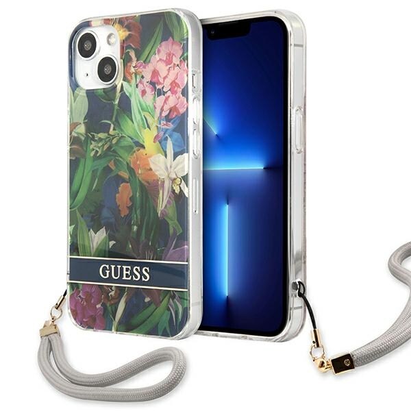 Guess GUHCP13SHFLSB iPhone 13 mini 5,4" blå/blå hård väska Blomsterrem