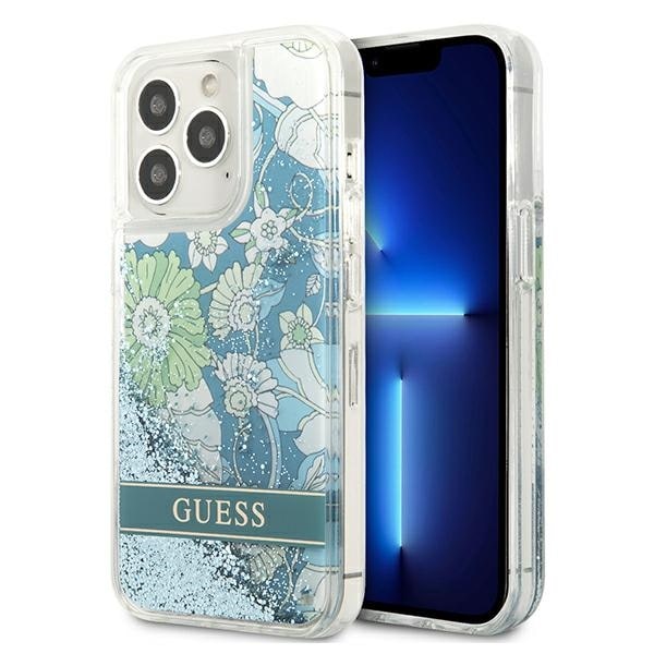 Guess GUHCP13LLFLSN iPhone 13 Pro / 13 6,1" grön/grönt hårdplastfodral Blomma Flytande Glitter