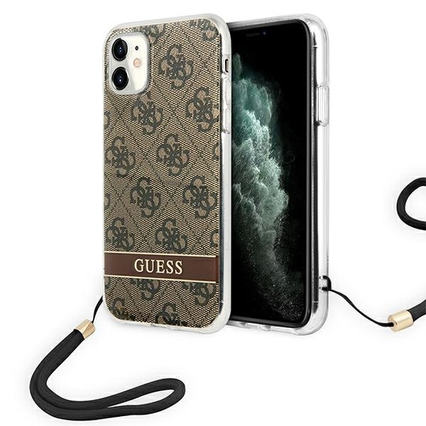 Guess GUOHCN61H4STW iPhone 11 brunt/brunt hårda fodral 4G Print Strap