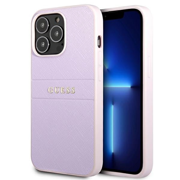 Guess GUHCP13LPSASBPU iPhone 13 Pro / 13 6,1" lila/lila Saffiano Hot Stamp & Metal Logo