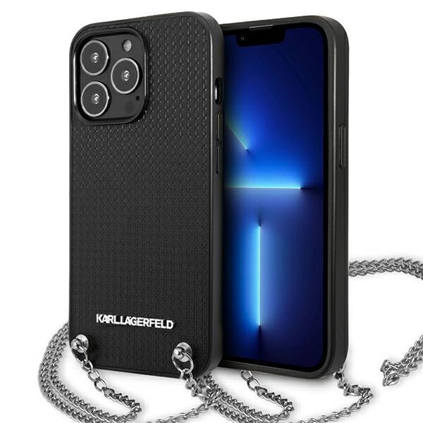 Karl Lagerfeld läderfodral med textur och kedja för iPhone 13 Pro Max 6,7" - Svart
