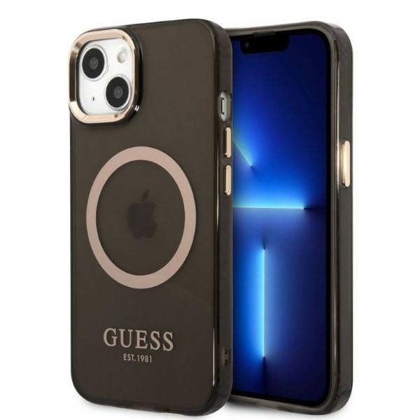 Guess Gold Outline genomskinligt MagSafe-fodral för iPhone 13 - svart