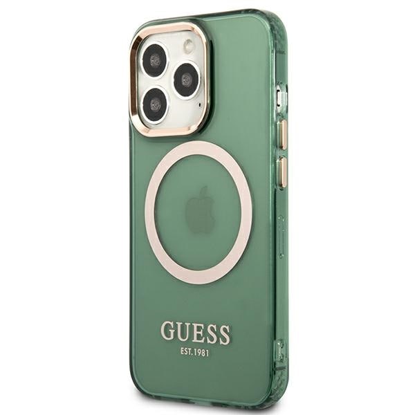 Guess GUHMP13LHTCMA iPhone 13 Pro 6.1" Green/Khaki Hard Case Gold Outline MagSafe