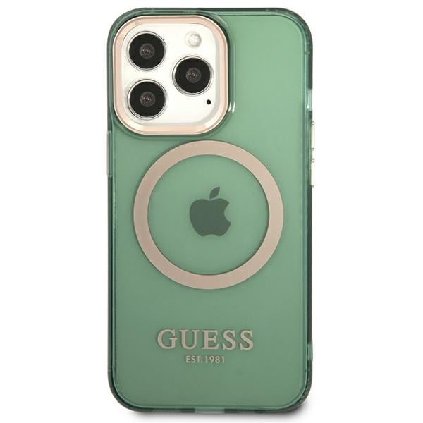 Guess GUHMP13LHTCMA iPhone 13 Pro 6.1" Green/Khaki Hard Case Gold Outline MagSafe