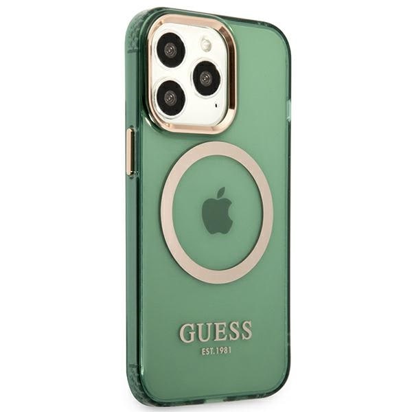 Guess GUHMP13LHTCMA iPhone 13 Pro 6.1" Green/Khaki Hard Case Gold Outline MagSafe
