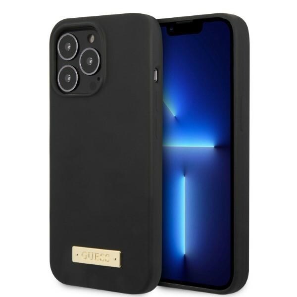 Guess GUHMP13XSPLK iPhone 13 Pro Max 6,7" svart/svart hårt fodral Silikon Logo Plate MagSafe