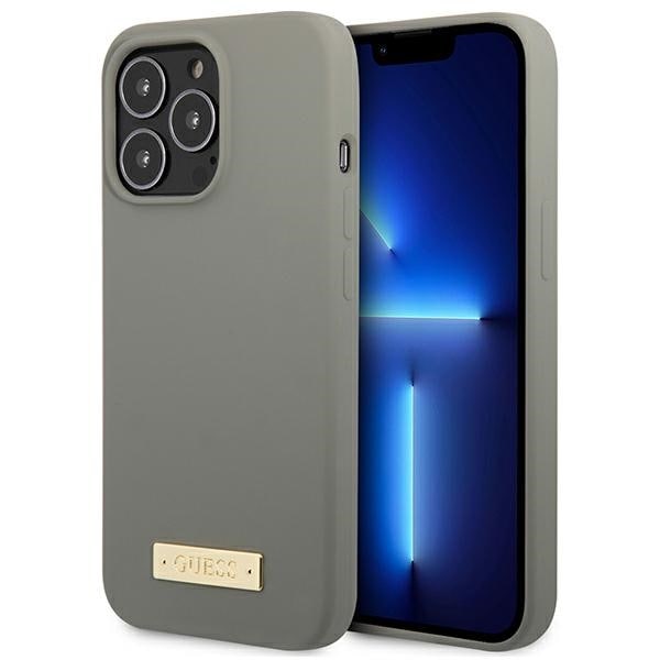 Guess GUHMP13XSPLG iPhone 13 Pro Max 6,7" grå/grå hårt fodral Silikon Logo Plate MagSafe