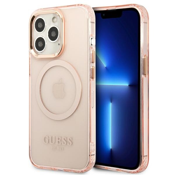 Guess GUHMP13LHTCMP iPhone 13 Pro/13 6.1" Rosa Hårt Fodral Gold Outline Genomskinlig MagSafe