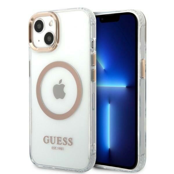 Guess GUHMP13MHTRMD iPhone 13 6.1 "guld / guld hårt fodral Metal Outline Magsafe