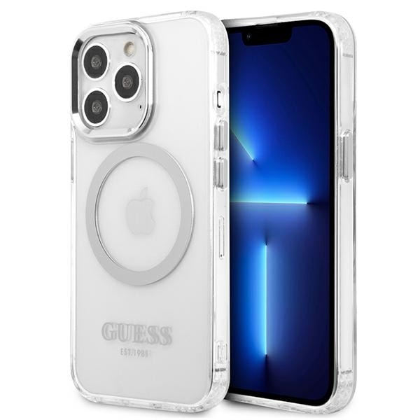 Guess Metal Outline MagSafe-fodral för iPhone 13 Pro / iPhone 13 - silver