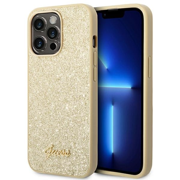 Guess Glitter Script-fodral för iPhone 14 Pro - Guld